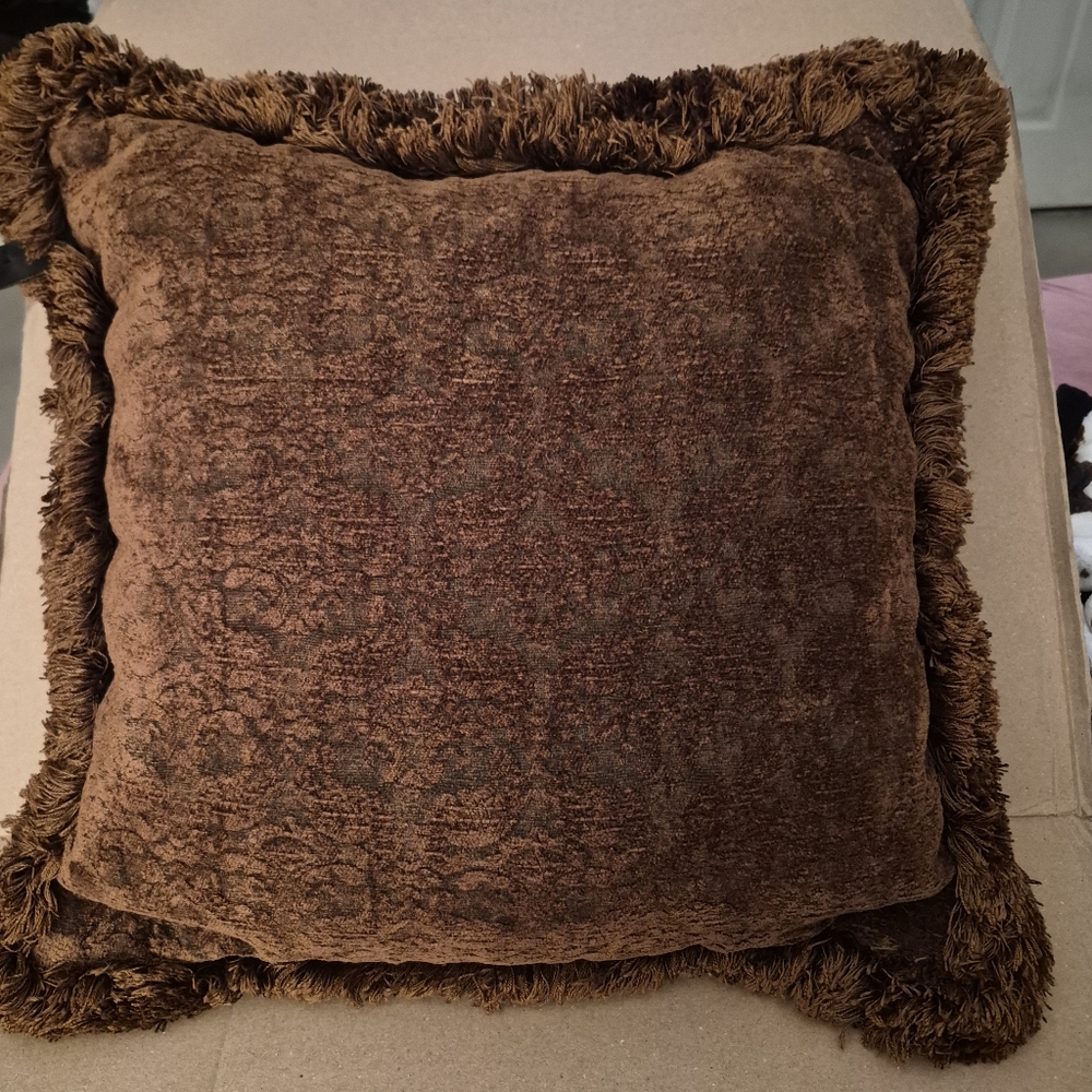 Borgata Textured Brown Decorative Throw Pillow with Fringe